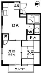 グリーンパティオA 206 2階2DKの間取り