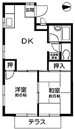 グリーンパティオA 106 1階2DKの間取り