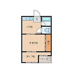 加賀コーポ 1階2Kの間取り