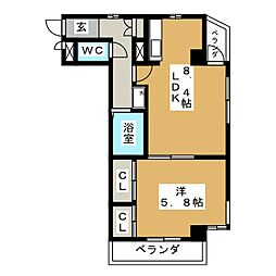 ＫＭコート 3階1LDKの間取り