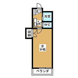 富士レイホービル第3 1階1Kの間取り