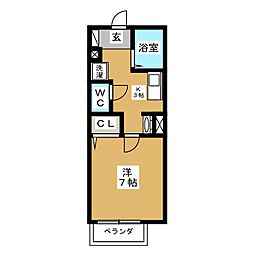 さくらハイム 2階1Kの間取り