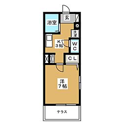 さくらハイム 1階1Kの間取り