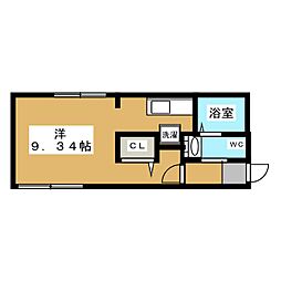 グランディール覚王山 2階ワンルームの間取り