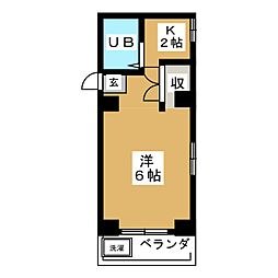 メゾンニューベルジュール 3階1Kの間取り