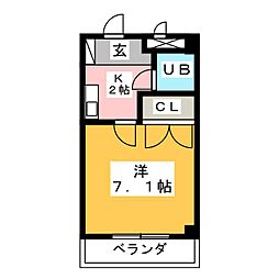 オルフェーブルナガタ 3階1Kの間取り