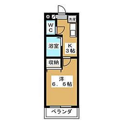 サンガーデンムゲンダイ 2階1Kの間取り