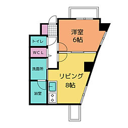 ハイリスベーネ池下 1階1DKの間取り