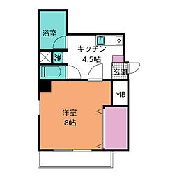 リヴアローン 3階1Kの間取り