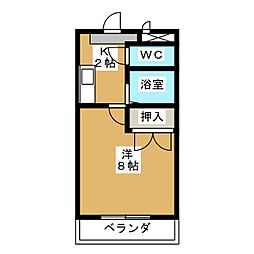 サンピア若水 2階1Kの間取り
