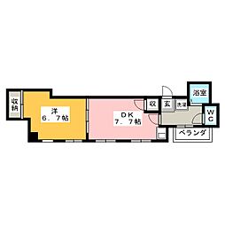池下ヤママンビル 1LDKの間取図画像