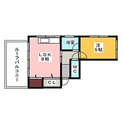 春岡マンション 1LDKの間取図画像