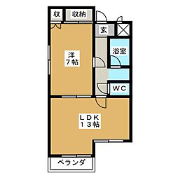 第二スカイラーク丘上 1LDKの間取図画像