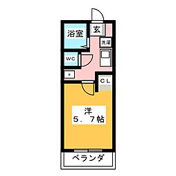 メゾンクレリア 2階1Kの間取り