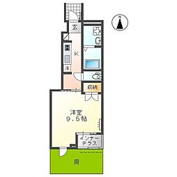 クオレ 1階1Kの間取り