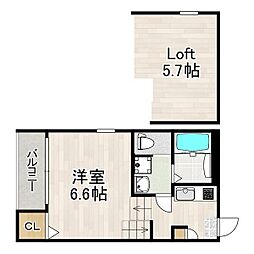 ハーモニーテラス上石川町VI 2階1Kの間取り