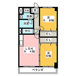 栄和ハイツ2 2LDKの間取図画像
