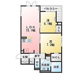 glicina中村本町 2LDKの間取図画像