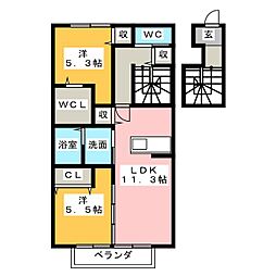 クリーンハイツ砂島B 2LDKの間取図画像