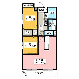 ロイヤルピジョン中村 2LDKの間取図画像