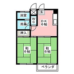双葉ハイツ 2階2DKの間取り