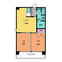 バードＹＭハイツ 3階2LDKの間取り