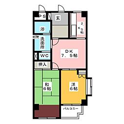 ウイング江向 2階2LDKの間取り