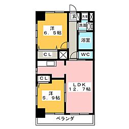 パテオはなの木 1階2LDKの間取り