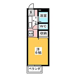 フェリカ笠取 2階1Kの間取り