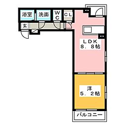 サニーフラット 1階1DKの間取り