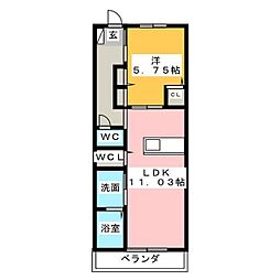 グランド・ソレイユM 1階1LDKの間取り