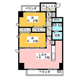 リンパクマンション 8階2LDKの間取り