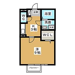 ウエストベル 1階1Kの間取り