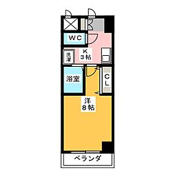 エクセレント栄光 2階1Kの間取り