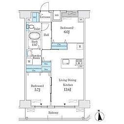 プレイズシード浄心 14階2LDKの間取り