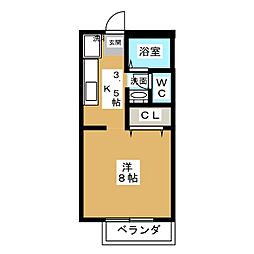 ドミート笠取 2階1Kの間取り
