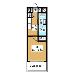 ラ・ヴィ・アン・ローズ 8階1Kの間取り
