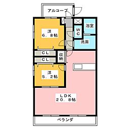 クレスト名城 4階2LDKの間取り