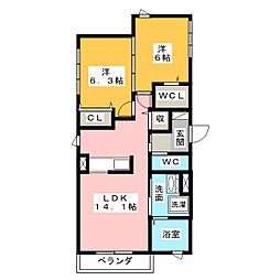 エルシュトラーセ 1階2LDKの間取り