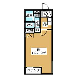 桂山サコウハイツ3 1Kの間取図画像