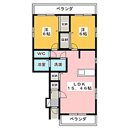 アムールB 2LDKの間取図画像