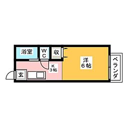 サンシティ鈴和B ワンルームの間取図画像