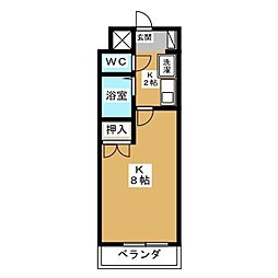 セントラルハイツ香呑 1Kの間取図画像