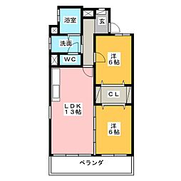 スカーラ江向 2LDKの間取図画像