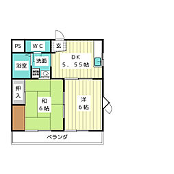 ウィン香月 2階2DKの間取り