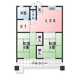 コーポ香流橋 2LDKの間取図画像