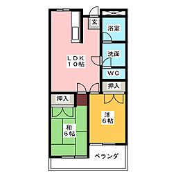 エルネックス本山 1階2LDKの間取り