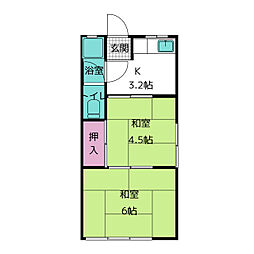 コーポ上良 2階2Kの間取り