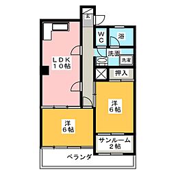 モアナヒルズ一社 2LDKの間取図画像