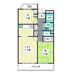 UR都市機構アーバンラフレ星ケ丘1号棟 2LDKの間取図画像